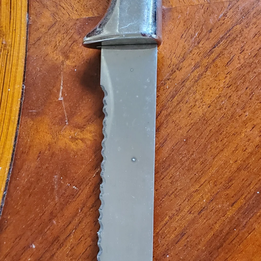 VTG Regent Sheffield England Warwick Cream Handle Bread Knife Leaves 1970s